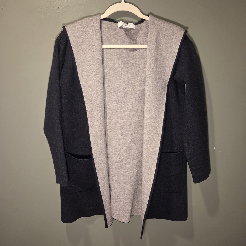 Magaschoni Hooded Open Front Cardigan Sweater, Women's Size S, Two Tone Gray